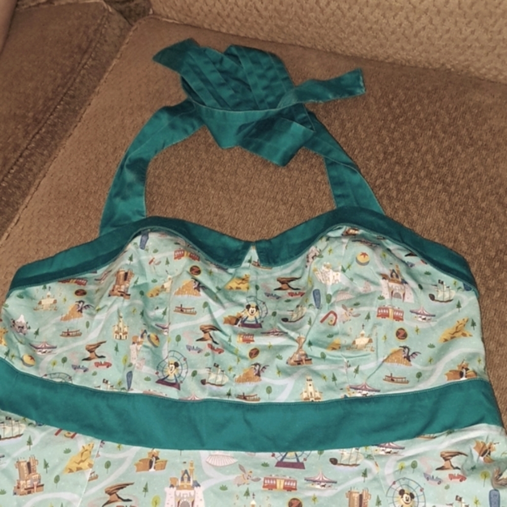 Teal Halter Fit-and-Flare Dress with Nautical Print
